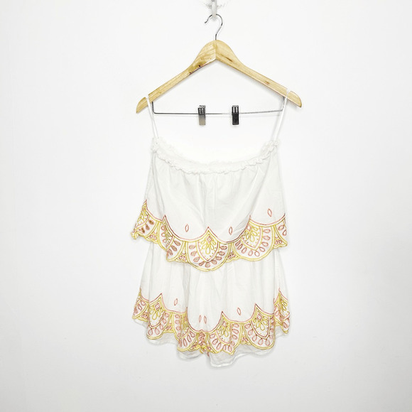 Lovers + Friends Kristine Strapless Romper Sunset White eyelet ruffled womens S - Picture 2 of 7